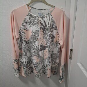 Carve Designs Womens XL Raglan Long Sleeve Top Pink & Gray Tropical Print